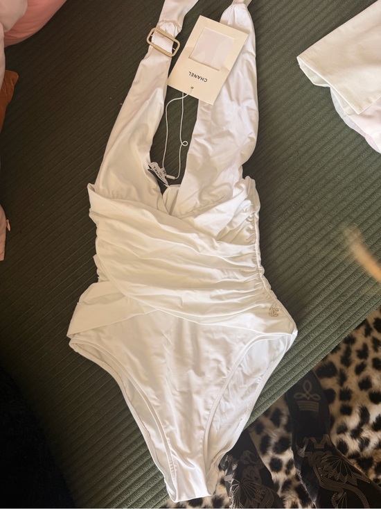 CHANEL Other - CHANEL White Ruched Halter One-Piece Swimsuit